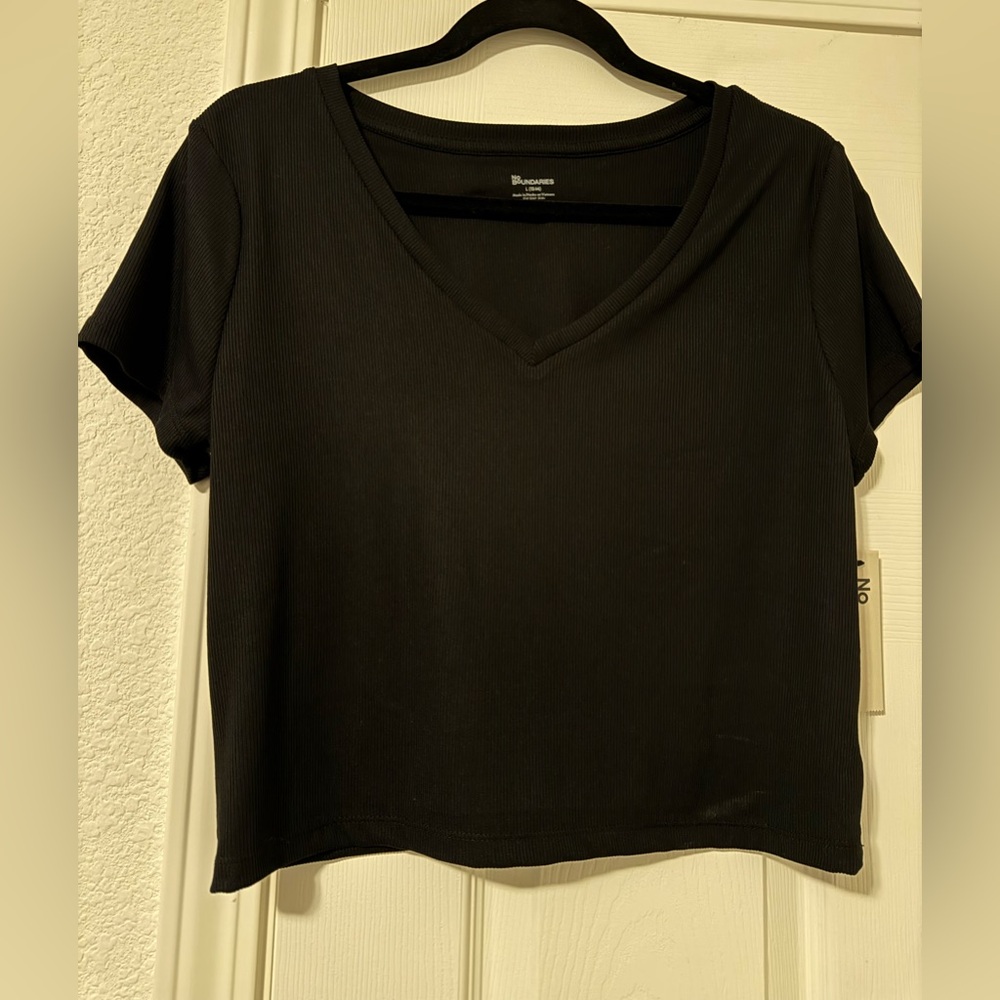 No Boundaries Black V-Neck Short Sleeve Crop Top